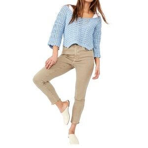 Free People Sage Green High Rise Skinny Jeggings Raw Hem Ankle Size 24 NWT